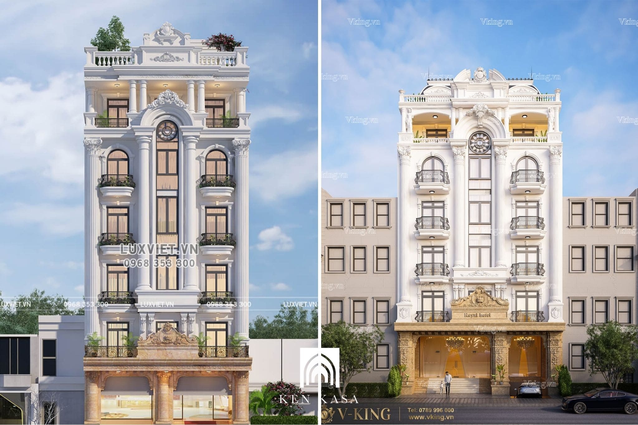 Mẫu thiết kế kh&aacute;ch sạn t&acirc;n cổ điển đẹp quy m&ocirc; mặt phố 5&ndash;7 tầng